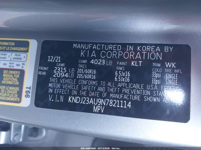 KNDJ23AU9N7821114 KIA SOUL LX