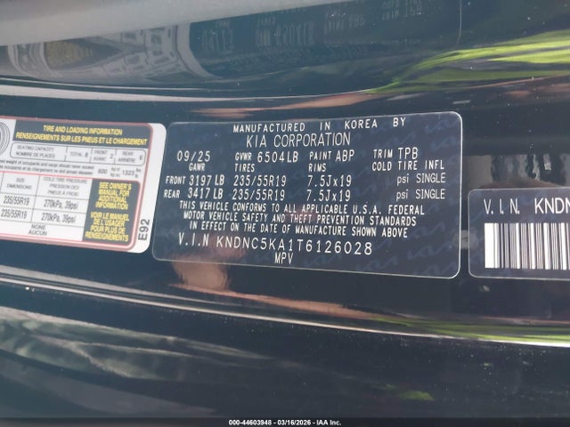 2026 Kia Carnival Mpv Hybrid Ex მანქანა იყიდება აუქციონზე, vin: KNDNC5KA1T6126028, აუქციონის ნომერი: 44603948