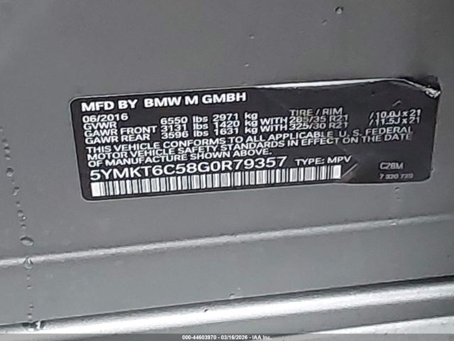 44603970 :رقم المزاد ، 5YMKT6C58G0R79357 vin ، 2016 Bmw X5 M مزاد بيع