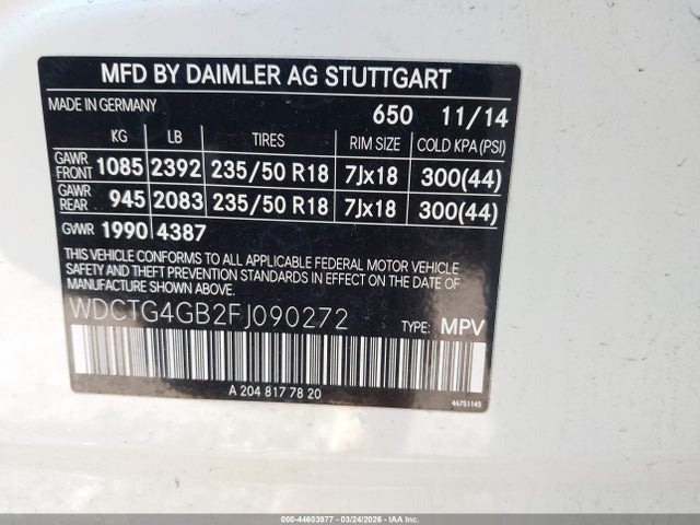 WDCTG4GB2FJ090272 Mercedes-Benz Gla 250 4matic