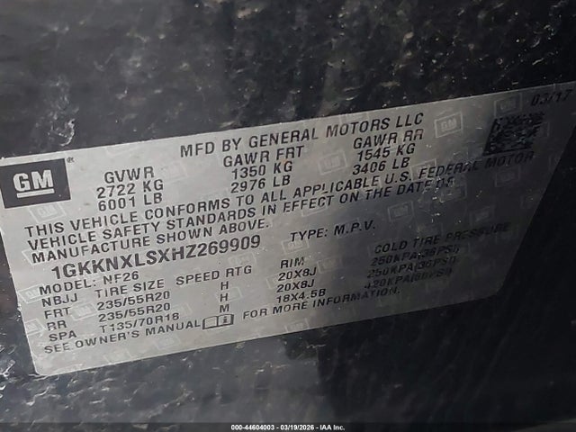 Aukcja sprzedaży 2017 Gmc Acadia Denali, vin: 1GKKNXLSXHZ269909, numer aukcji: 44604003
