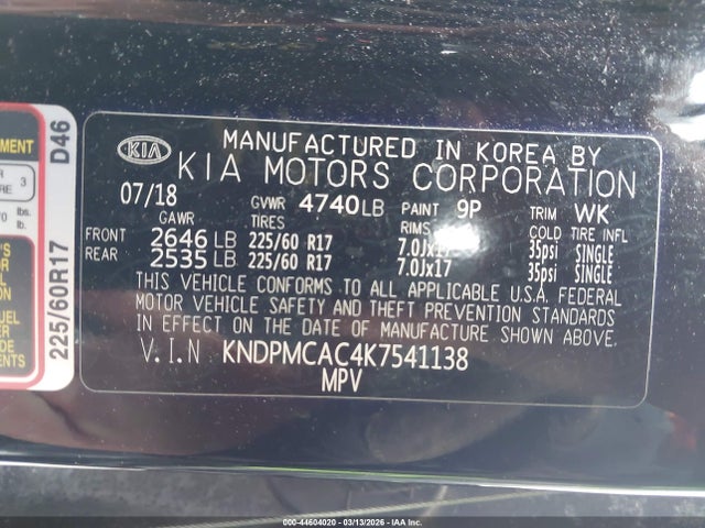 Продаж на аукціоні авто 2019 Kia Sportage Lx, vin: KNDPMCAC4K7541138, номер лоту: 44604020
