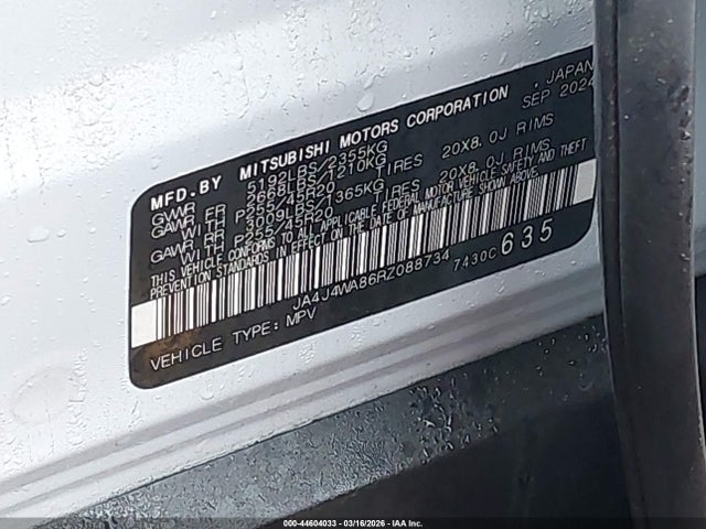 Aukcja sprzedaży 2024 Mitsubishi Outlander Sel 2.5 S-awc, vin: JA4J4WA86RZ088734, numer aukcji: 44604033