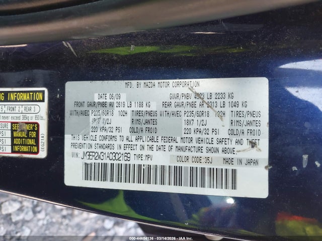 44604136 :رقم المزاد ، JM3ER2W31A0302169 vin ، 2010 Mazda Cx-7 S Touring مزاد بيع