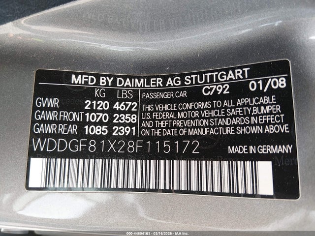 Продажа на аукционе авто 2008 Mercedes-benz C 300 Luxury 4matic/sport 4matic, vin: WDDGF81X28F115172, номер лота: 44604161