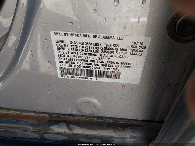 2017 Acura Mdx მანქანა იყიდება აუქციონზე, vin: 5FRYD3H36HB004234, აუქციონის ნომერი: 44604163