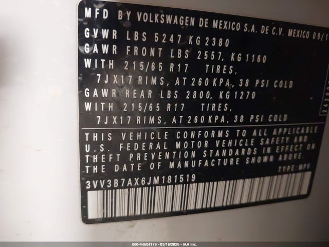 2018 VOLKSWAGEN TIGUAN 3VV3B7AX6JM181519 Photo 8