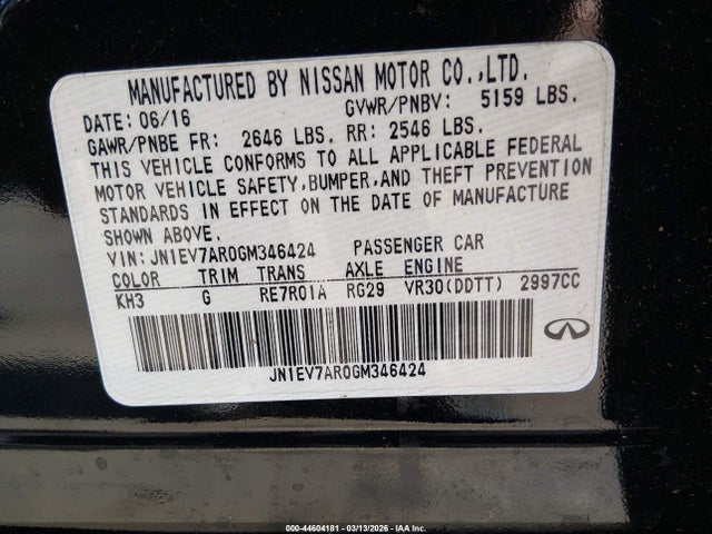 Aukcja sprzedaży 2016 Infiniti Q50 3.0t Premium, vin: JN1EV7AR0GM346424, numer aukcji: 44604181