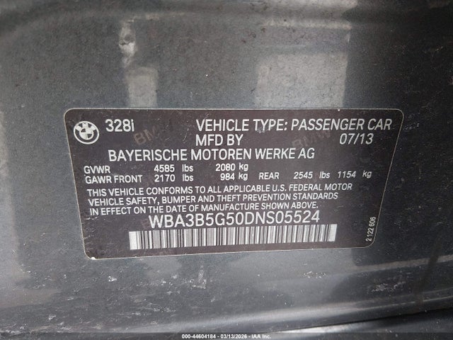 44604184 :رقم المزاد ، WBA3B5G50DNS05524 vin ، 2013 Bmw 328i Xdrive مزاد بيع