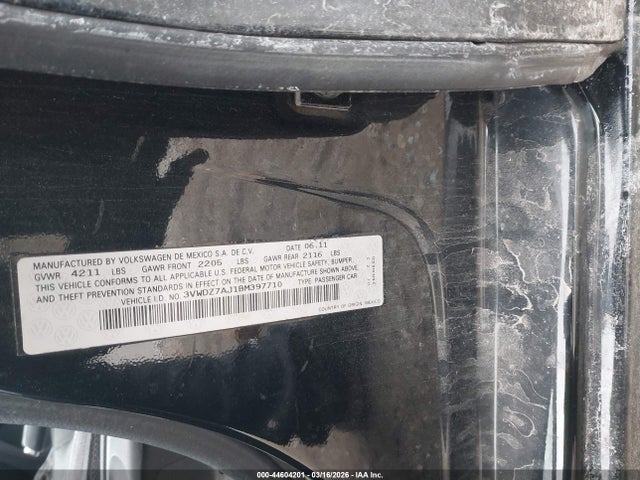 44604201 :رقم المزاد ، 3VWDZ7AJ1BM397710 vin ، 2011 Volkswagen Jetta 2.5l Se مزاد بيع