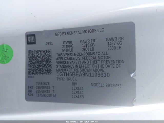 2022 Gmc Canyon მანქანა იყიდება აუქციონზე, vin: 1GTH5BEA9N1106630, აუქციონის ნომერი: 44604222