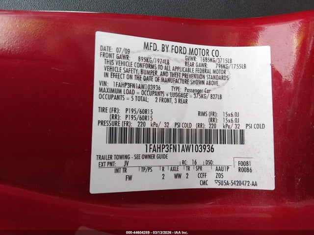 Aukcja sprzedaży 2010 Ford Focus Se, vin: 1FAHP3FN1AW103936, numer aukcji: 44604289