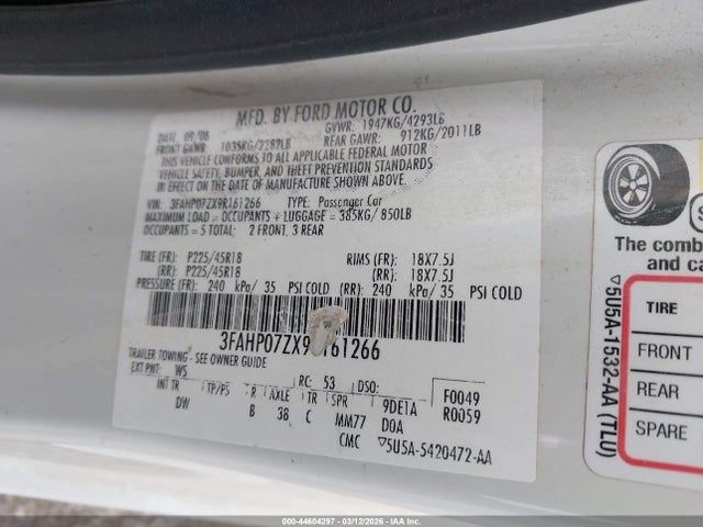 2009 FORD FUSION 3FAHP07ZX9R161266 Photo 8
