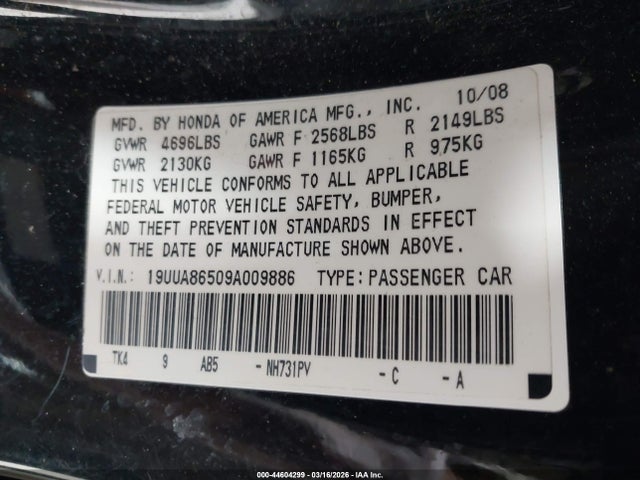 Продаж на аукціоні авто 2009 Acura Tl 3.5, vin: 19UUA86509A009886, номер лоту: 44604299