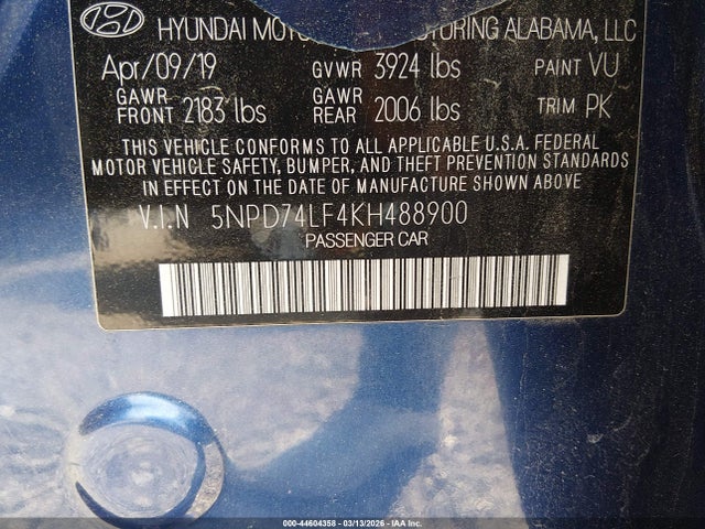 2019 HYUNDAI ELANTRA 5NPD74LF4KH488900 Photo 8