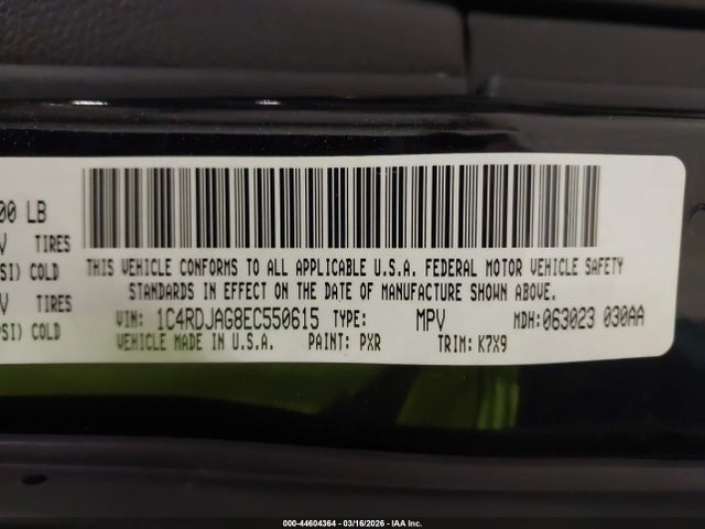 Aukcja sprzedaży 2014 Dodge Durango Sxt, vin: 1C4RDJAG8EC550615, numer aukcji: 44604364
