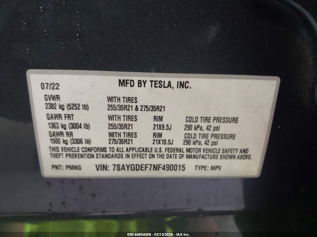 7SAYGDEF7NF490015 Tesla Model Y Performance Dual Motor All-wheel Drive