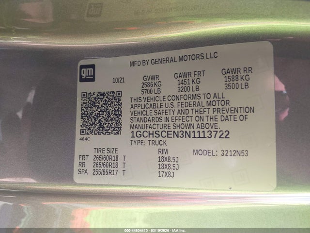 Aukcja sprzedaży 2022 Chevrolet Colorado 2wd  Long Box Lt, vin: 1GCHSCEN3N1113722, numer aukcji: 44604410