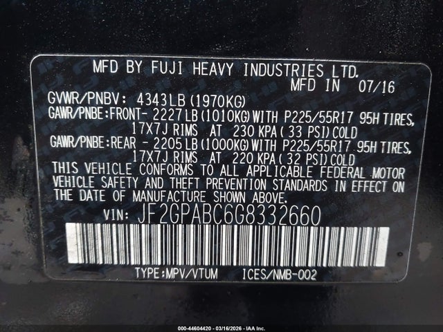 Продажа на аукционе авто 2016 Subaru Crosstrek 2.0i Premium, vin: JF2GPABC6G8332660, номер лота: 44604420