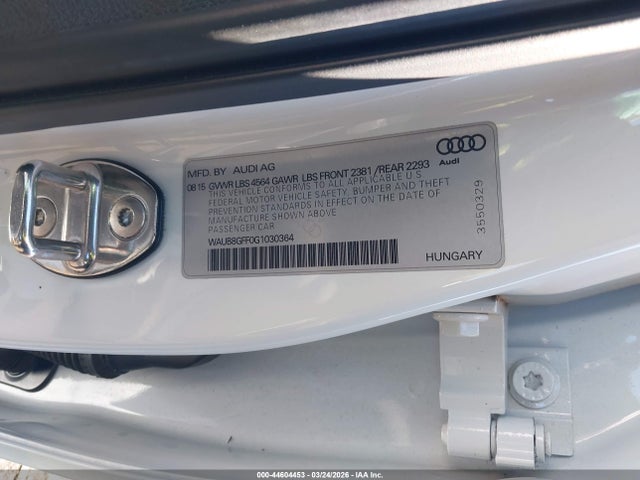2016 Audi A3 2.0t Premium მანქანა იყიდება აუქციონზე, vin: WAUB8GFF0G1030364, აუქციონის ნომერი: 44604453