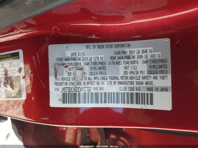 Aukcja sprzedaży 2013 Mazda Cx-9 Touring, vin: JM3TB2CA8D0410792, numer aukcji: 44604481