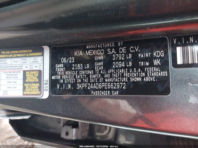 3KPF24AD6PE662972 KIA Forte Lxs