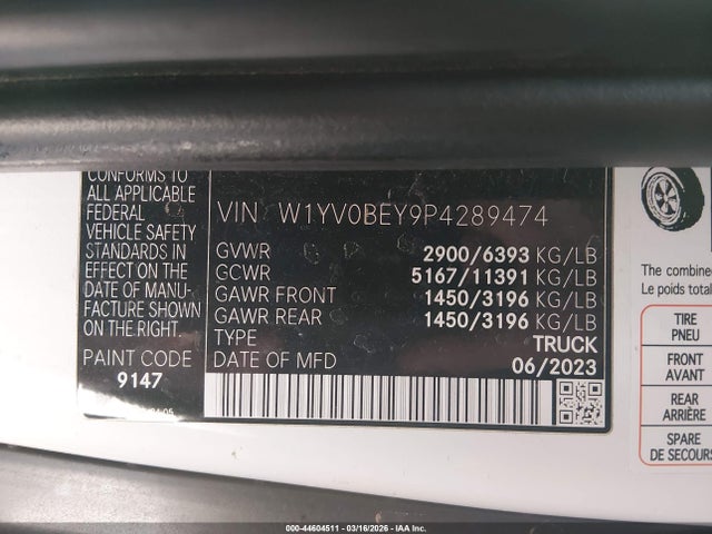 Продажа на аукционе авто 2023 Mercedes-benz Metris, vin: W1YV0BEY9P4289474, номер лота: 44604511