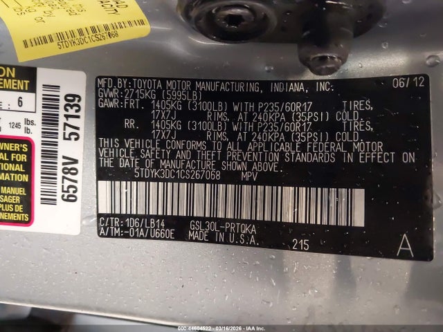 2012 TOYOTA SIENNA 5TDYK3DC1CS267068 Photo 8