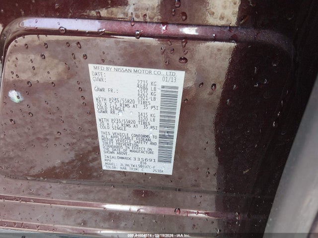Продажа на аукционе авто 2013 Infiniti Jx35, vin: 5N1AL0MM4DC335691, номер лота: 44604574