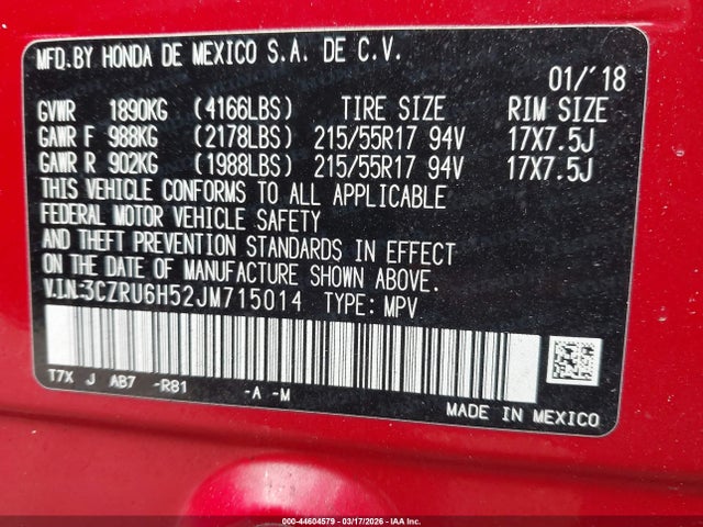 Honda HR-V EX 2018 3CZRU6H52JM715014 Image 9