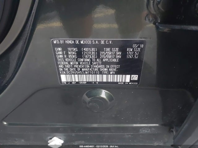 Продаж на аукціоні авто 2018 Honda Hr-v Ex, vin: 3CZRU5H53JM710110, номер лоту: 44604601