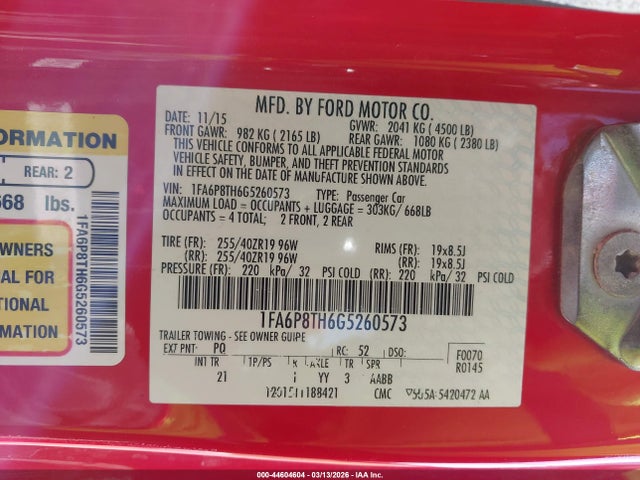 2016 FORD MUSTANG 1FA6P8TH6G5260573 Photo 8