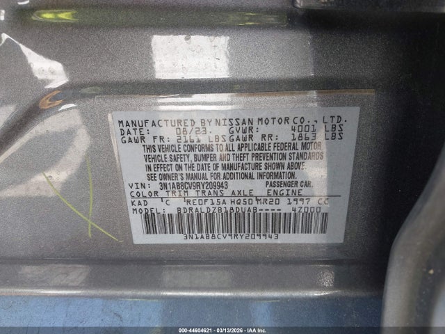 Aukcja sprzedaży 2024 Nissan Sentra Sv Xtronic Cvt, vin: 3N1AB8CV9RY209943, numer aukcji: 44604621