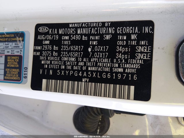 Продажа на аукционе авто 2020 Kia Sorento 3.3l Lx, vin: 5XYPG4A5XLG619716, номер лота: 44604650