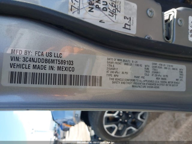 2021 Jeep Compass Trailhawk 4x4 მანქანა იყიდება აუქციონზე, vin: 3C4NJDDB6MT589103, აუქციონის ნომერი: 44604676