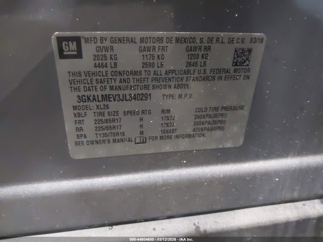 Aukcja sprzedaży 2018 Gmc Terrain Sle, vin: 3GKALMEV3JL340291, numer aukcji: 44604680