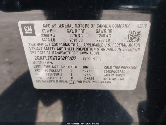 Chevrolet EQUINOX LT 2016 2GNFLFEK7G6268423 Image 9