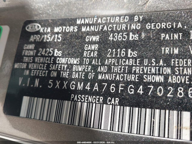KIA Optima Lx 2015 5XXGM4A76FG470286 Image 9