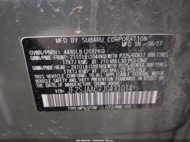 Aukcja sprzedaży 2018 Subaru Forester 2.5i, vin: JF2SJAAC7JG431014, numer aukcji: 44604702