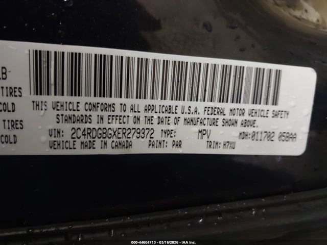 44604710 :رقم المزاد ، 2C4RDGBGXER279372 vin ، 2014 Dodge Grand Caravan Se مزاد بيع