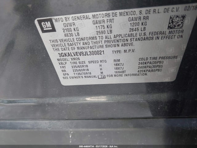 44604734 :رقم المزاد ، 3GKALVEV8JL300021 vin ، 2018 Gmc Terrain Slt مزاد بيع