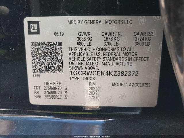 1GCRWCEK4KZ382372 Chevrolet Silverado 1500 Lt