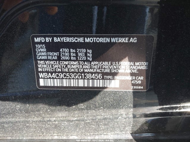 2016 Bmw 428i Gran Coupe Xdrive მანქანა იყიდება აუქციონზე, vin: WBA4C9C53GG138456, აუქციონის ნომერი: 44604752