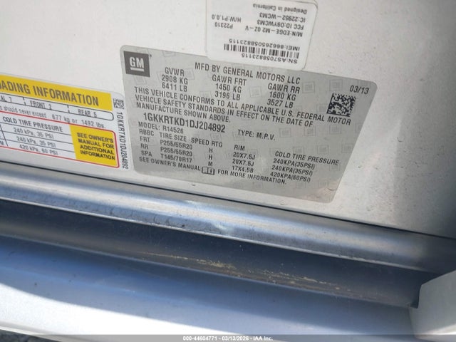 Aukcja sprzedaży 2013 Gmc Acadia Denali, vin: 1GKKRTKD1DJ204892, numer aukcji: 44604771