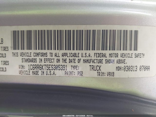 44604795 :رقم المزاد ، 1C6RR6KT5ES305391 vin ، 2014 Ram 1500 Express مزاد بيع