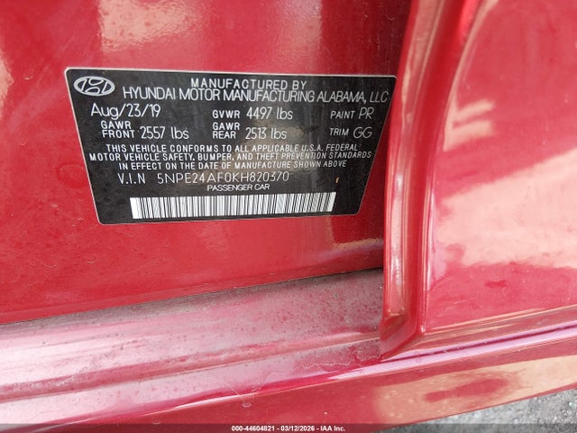 5NPE24AF0KH820370 Hyundai SONATA SE