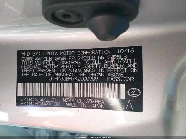 Aukcja sprzedaży 2019 Lexus Ux 200 F Sport, vin: JTHY3JBH7K2000909, numer aukcji: 44604827