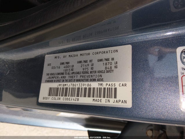 2016 Mazda Mazda3 I Sport მანქანა იყიდება აუქციონზე, vin: JM1BM1J78G1339186, აუქციონის ნომერი: 44604889