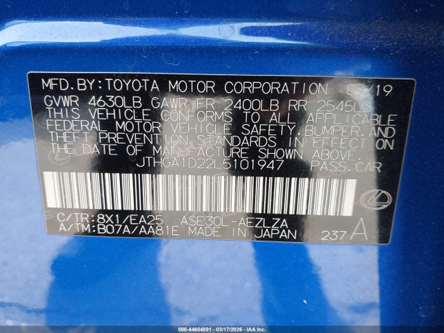 2020 LEXUS IS 300 JTHGA1D22L5101947 Photo 8