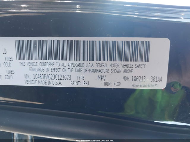 Продаж на аукціоні авто 2018 Jeep Grand Cherokee Altitude 4x4, vin: 1C4RJFAG2JC123673, номер лоту: 44604964